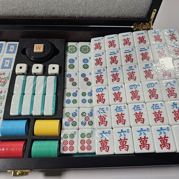 Legacy Deluxe Mah Jong Classic Game with Two-Toned Tiles and Lined Wood Storage - Picture 6 of 14